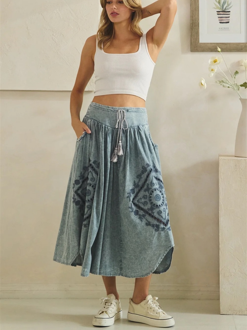 ๐ NEW! Oli & Hali Bohemian Washed Blue Wide leg pants - Picture 4 of 10